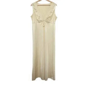 VTG Pembrooke Nightgown Womens L Ivory Nylon Maxi Dress Deep V Neck 70s 80s thumbnail 2