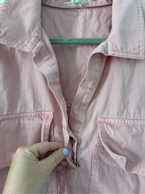 Anthropologie Pilcro Pink Short Sleeve Cropped Boxy Outdoorsy Blouse M thumbnail 7