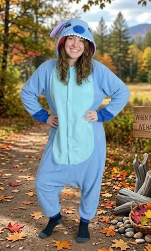 Disney Stitch Adult Size XL Costume Kigurumi Pajamas Blue Hututu‎ Fleece thumbnail 1