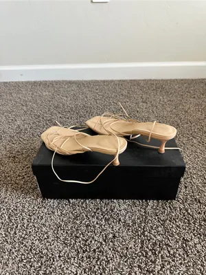 LPA Lucia Heel in Nude, Ankle-Tie Strappy Kitten Heel Sandal in Nude, size 6.5 thumbnail 5