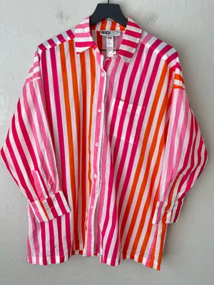 Beach Riot Alexa Stripe Lightweight Cotton Button Down Sunset Size S/M thumbnail 3