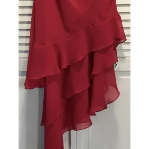 Let's Fashion Red Chiffon Asymmetrical Rhinestones Long Formal Gown Size S Lined thumbnail 3