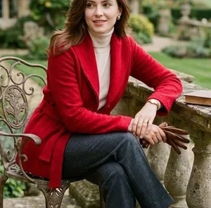 CAbi Red 100% Merino Wool Belted Wrap Cardigan Jacket Sweater Belt M Style 167 thumbnail 1