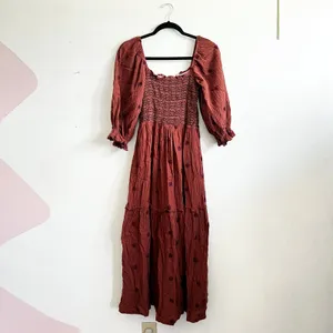 Rust Puff Sleeve‎ Babydoll Maxi Dress Fairy Renaissance Victorian Small thumbnail 2