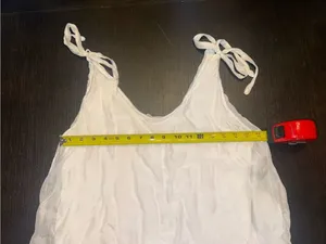 White Flowy Tie Shoulder Tank Sheer Layered Ruffle Hem Silk Blend Cottagecore thumbnail 4