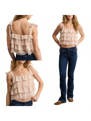 AE Ruffled Cami Top Tank American Eagle NWT Natural XS thumbnail 2