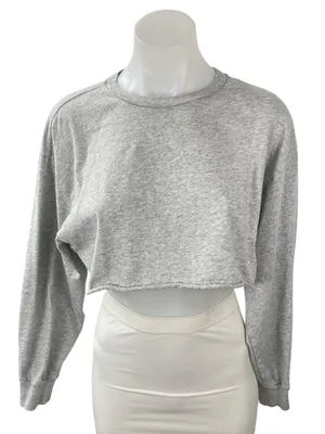 Aritzia TNA Women's Gray Long Sleeve Crew Neck Boxy Cropped Sweatshirt Top Sz S thumbnail 1