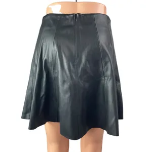 Zara Women's Black Faux Vegan Leather High Waist Mini Flared A-Line Skirt Size M thumbnail 2