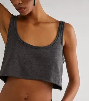 NWT FREE PEOPLE We The Free Raw Edge Crop Tank In Black. Size XL thumbnail 1