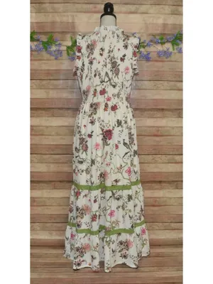 Cream Shabby Chic Floral Smocked Sleeveless Tiered Maxi Dress by Cato Size L thumbnail 11