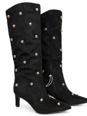 a new day Black Knee-High Studded Boots with Gold Studs 7.5 NWT thumbnail 1