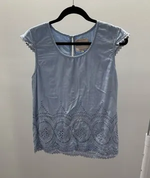 Beautiful Stories....Light Blue Eyelet Cap-Sleeve Blouse thumbnail 1