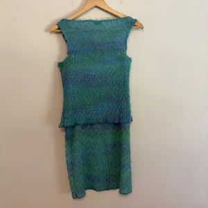 Ninety 2 Pc Skirt Set Medium Teal Blue Textured Sheer Sleeveless Y2K NWT thumbnail 2