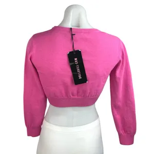 NEW Dolls Kill Trickz N' Treatz Pink Long Sleeve Button Crop Sweater Top Size M thumbnail 2