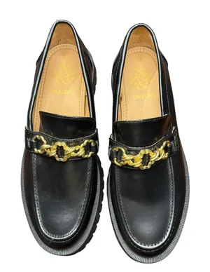 Sam & Libby Shoes Womens Size 8 Black Chain Loafer Platform‎ Lug Sole Flats thumbnail 1