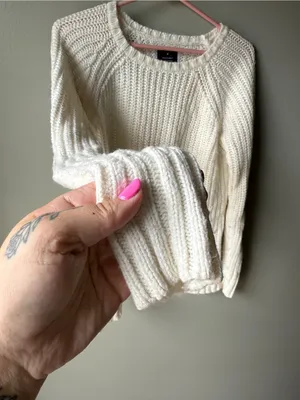 American Eagle Chunky Knit Sweater Cream Crewneck Cozy Cottagecore Size S thumbnail 4