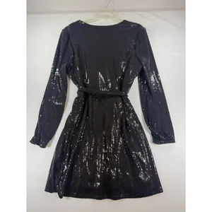 Cara Santana x Nine West Black Sequin Wrap Mini Holiday Chic Formal Dress XL thumbnail 6