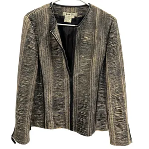 Blue Ice Tan Black Textured Zip Up Zip Sides and Cuffs Blazer Jacket Womens 10 thumbnail 6