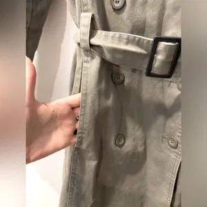 H&M Classic Belted Trench Coat Women's 6 Midi Twill Classic Jacket Olive Green thumbnail 7