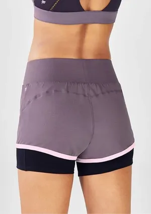 Fabletics Oleisa purple & black layered athletic shorts thumbnail 1