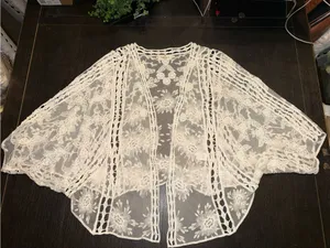 Cream White Floral Lace Kimono Cardigan Boho Crochet Size L thumbnail 7