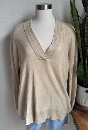 Polo‎ Ralph Lauren knit linen Sweater V-Neck Classic Preppy Pullover oversized thumbnail 1