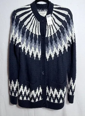 NEW Abercrombie & Fitch Blue Fair Isle Wool Nordic Sweater Cardigan Women's S thumbnail 1