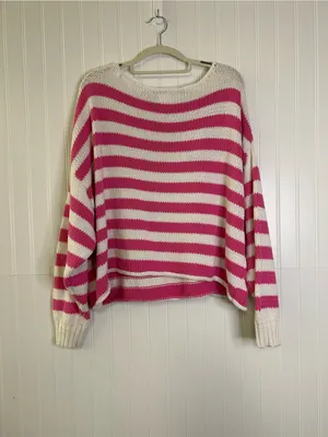 Aerie Striped Pink and White Knit Sweater Size XXL thumbnail 3