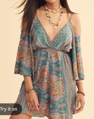 Earthbound Trading Paisley romper Blue Orange Pink Large boho floral whimsigoth thumbnail 1