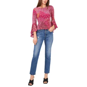 NWT Prelude Womens Knit Bell-Sleeve Top Pink Peacock M thumbnail 2