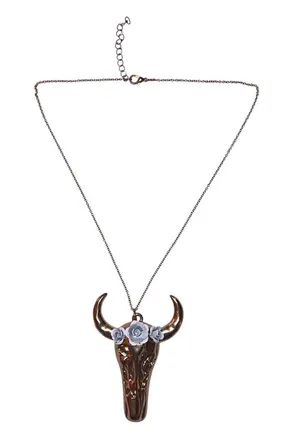 gold bull skull necklace thumbnail 1
