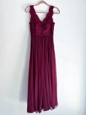 Anthropologie BHLDN Samantha Lace Dress Maroon Sz 2 Hemmed thumbnail 3