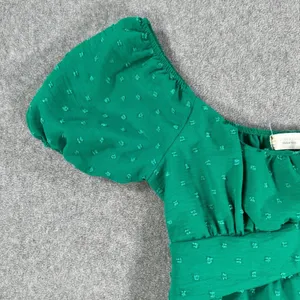 Altar'd State Green Swiss Dot Mini Dress Size Small Tie Back Puff Sleeve Tiered thumbnail 2