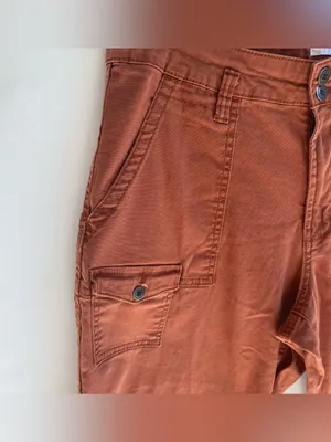 Time & Tru burnt orange cargo pocket crop pant ankle length casual summer 14 thumbnail 4