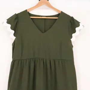 BTFBM Ric Rac Tiered Midi‎ Dress Womens Size L Olive Green Boho Cottage Pockets thumbnail 11
