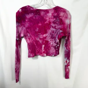 Aerie Medium Crop Top Handmade Tie Dye Long Sleeve‎ Hot Pink Knit Preppy 1025 thumbnail 3