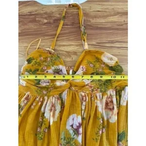 Free People Mustard Floral Halter High-Low Tunic Top XS thumbnail 6