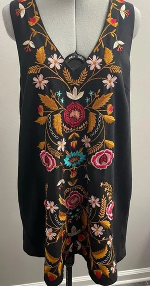 🩵FREE PEOPLE Embroidered Mini Dress, Small thumbnail 1