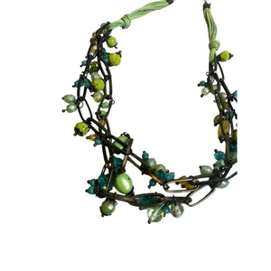 Multi strand green multi shaded statement necklace clover green chuncky necklace thumbnail 4