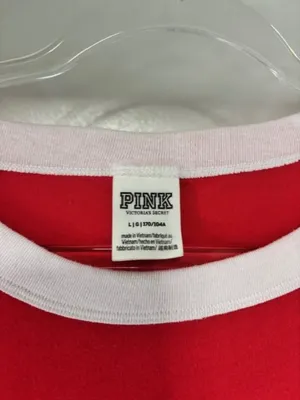 Victoria’s Secret PINK Red White Contrast Trim Sequin Graphic Tee L Ringer Bling thumbnail 5