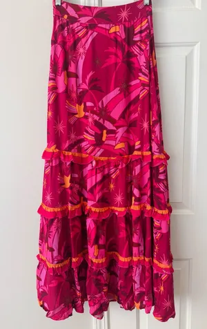 Farm Rio Shirred Tiered Ruffle Maxi Skirt, Size XS thumbnail 2