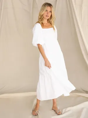 NWT Faithfull The Brand Kiona White Midi Dress Tiered Poplin Womens Size 4 / S thumbnail 3