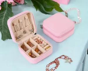 1pc Mini Jewelry Box, Portable Jewelry Storage Box, PU Leather‎ Small Organizer thumbnail 1