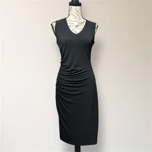 Honeylove InnerPower Shaping Midi Dress M Black Ruched Crepe Cocktail Attire NWT thumbnail 2
