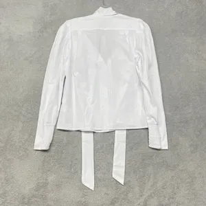 Madewell Top Womens XS White V Neck Puff Sleeve Blouse Tie Button‎ Cotton NY535 thumbnail 9