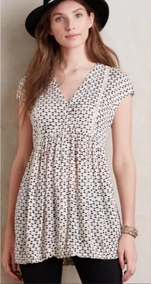 Vanessa Virginia by Anthropologie Spotted Black and White Blouse M thumbnail 1