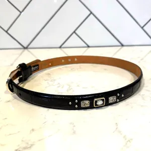Vintage Brighton black leather embossed silver tone hardware floral accents thumbnail 6