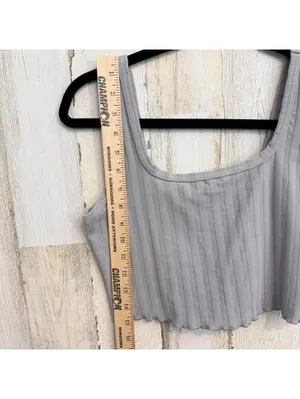 Offline Aerie Women's Small Petite Ribbed Crop Tank Gray Stretch thumbnail 6