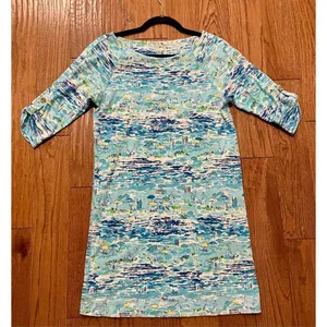 Lilly Pulitzer high tide boatneck 3/4 sleeve dress beach umbrella print thumbnail 9