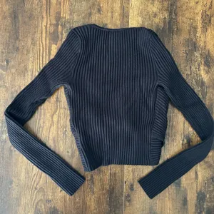 Abercrombie & Fitch Soft AF Ribbed Wrap Crop Sweater Black XS thumbnail 4